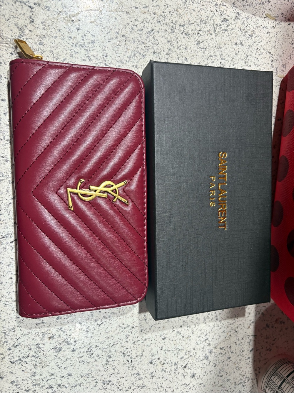 Source Unknown Burgundy Quilted Zip Wallet with Gold Logo